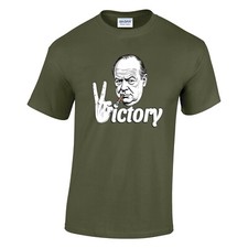 V FOR VICTORY (V Sign) Winston Churchill Printed 100% Cotton T-Shirt