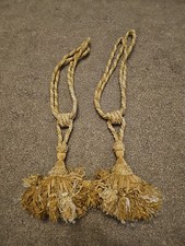 2 Pair Vintage French Chateau Style Beige Cream Curtain Tassel Tie Backs 