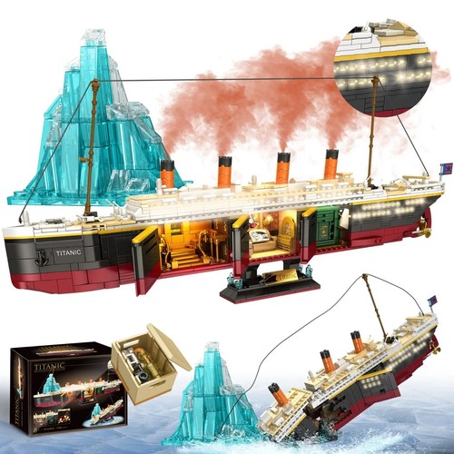 Titanic with icebergs building - with,