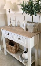 2 Drawer Wood Console Table Ivory & Oak L90cm x W35 x H74cm