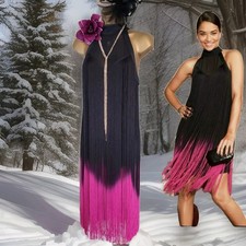 Karen millen black pink flapper tassel 20s gatsby party evening dress 8