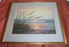 OIL ON BOARD PAINTING OF A GOLDEN BEACH SUNSET / SIGNED WALLACE / SCOTLAND F&G