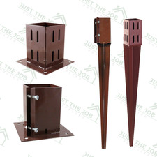 CLEARANCE Fence Post SPIKES & SHOES, Bolt Down Holders Garden Stakes (RAL) 8015