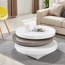 Triplo Gloss Rotating Round Coffee Table In White And Stone