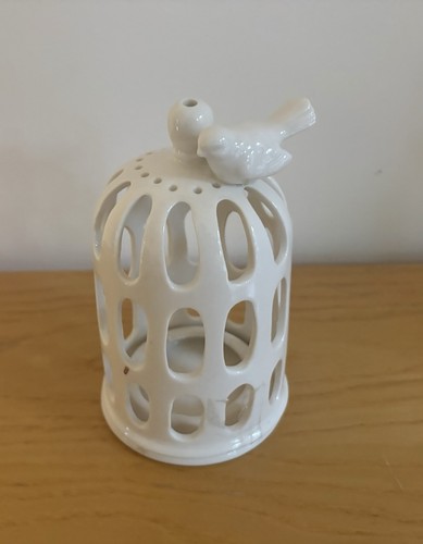 White ceramic bird birdcage - white,