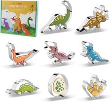 Dinosaur Cookie Cutters Set of 8 with Gift Box, Stainless Steel Cookie Food Cutt