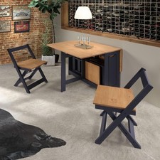 Santos Folding Drop Leaf Butterfly Dining Table Set 4 Chairs Navy Blue & Pine
