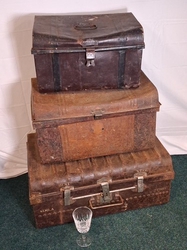 Trio antique metal chests - trio, of