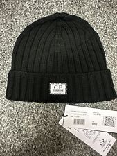 CP Company Logo Patch Ribbed Wool Beanie. Size UNI. Col 999 Black  New