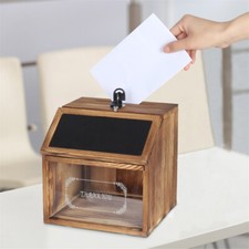 UK Wooden Suggestion Box Clear Acrylic Front Panel Ballot Box Ticket Box Lottery