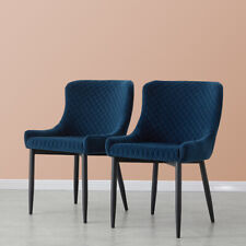 2X Blue Velvet Dining Chairs Padded Seat Office Chairs Kitchen Furniture Luxury