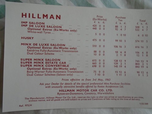 Hillman imp husky minx - imp,, husky,