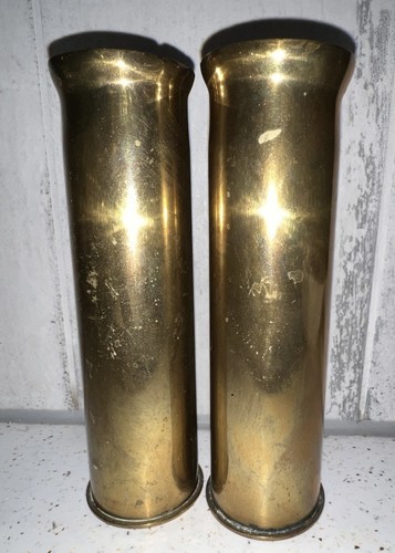 Pair brass trench art - of,