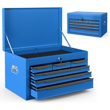 Portable Tool Storage Organizer Chest Case with Automatic Lock-Blue