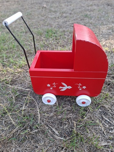 Maileg red wooden pram - red,