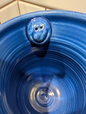 Handmade Blue Pottery Mug with Smiley Face Inside – 5" Ceramic Coffee Cup