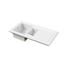 101cm Inset Counter Top 1.5 Bowl Fireclay Ceramic Kitchen Sink with Plain Draine