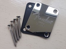 Fender Strat/Bass Corona California Chrome Neck Plate. Incl. 4x Screws + Gasket!