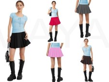 Womens Pleated School Round Skirt Half Elasticated Waist Long Wear Uniform Skirt