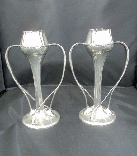 Pair pewter tulip - pewter, style