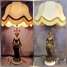 Beautiful Solid Spelter Figurine Lamp. Lady Gathering Flowers.