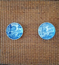 Vintage Copeland Spode Blue Italian Butter Pats x 2 - Blue Oval Stamp