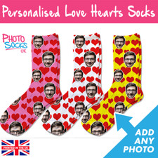 Love Hearts Personalised Photo Socks Add Any Photo Colour Choice Valentines Gift