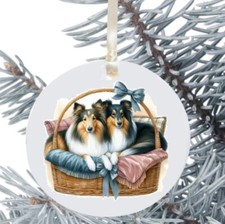 Rough Collie Dog Hanging Bauble Gift Present Decoration Christmas 