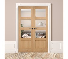 Internal rebated french doors composite oak doors Shaker 3 light clear glass
