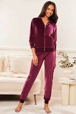 LIPSY Berry Red Velour Leisure Tracksuit Activewear Hoodie Joggers ~ BNWT UK 18
