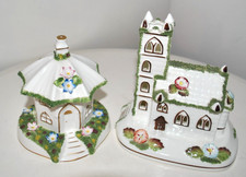 Coalport Cottages set x2 - Village Church & Umbrella House- Vintage ceramic GC
