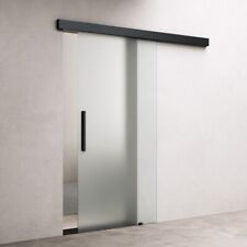 Home Interior Glass Sliding Door Black Rail Truck Soft Close Fully Frosted 8mm