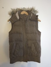 Women's Fat Face Feather Down Brown Padded Gilet Bodywarmer Hooded Thick Size 10