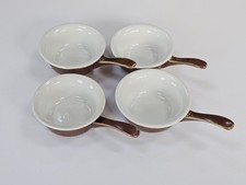 4 Vintage Farmhouse Pillivuyt Porcelain Ramekin Dishes Handle Sauce Oven France