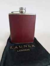 LAUNER Designer Royal Warrant Leather Brit Made 6oz Hip Flask & Dust Bag 