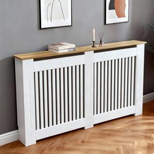 92cm High Radiator Cover Modern Vertical Slat Grill MDF Cabinet White/Oak Finish