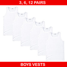 3/6/12 Pairs Kids Boys Vest 100% Cotton White Sleeveless School Uniform Vest