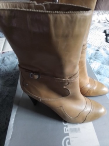 Tan leather heeled boots - leather, size