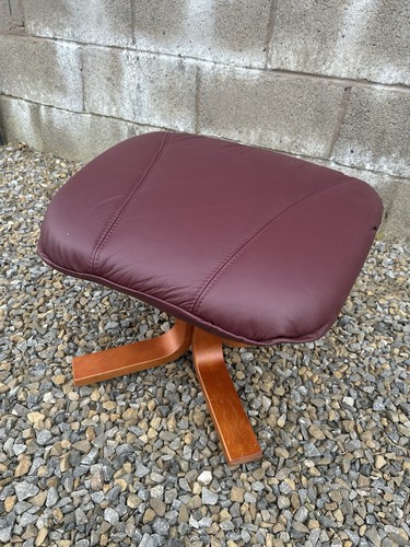 Burgundy leather footstool - burgundy,