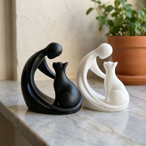 Human and cat statue - cat,