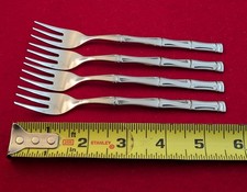Lot Of 4 Korea Bamboo Stainless Cocktail/Seafood Forks Flatware Unbranded