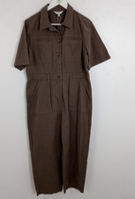 M&S Women's Cotton Utility Straight Leg Jumpsuit Khaki Size 14 Petite NEW F2