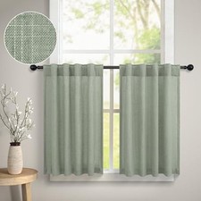 Sage Green Kitchen Cafe Curtains 24 Inch Length for Small Window 2 Panels Back 