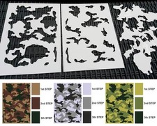 Set of 2pcs Camouflage Airbrush Stencils Army Tank Gun Decoration Mylar Reusable