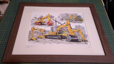 A3 Framed JCB 80YRS Picture Print JS330 5C  814 Tracked Digger  Ltd Edition