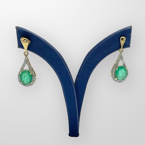 Gold earrings emerald diamond - earrings,