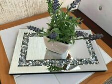 28cm JEWELED DIAMANTE MIRRORED CANDLE PLATE  WEDDING TABLE TRAY RECTANGULAR