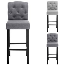 2/4x Breakfast Bar Stools Linen Padded Chairs Kitchen Counter Pub High Barstools
