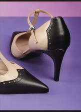 Next Womens Monochrome Leather Brogue T-Bar Shoes Standard UK Size: 6