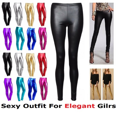 Black wet look leggings high - look,
